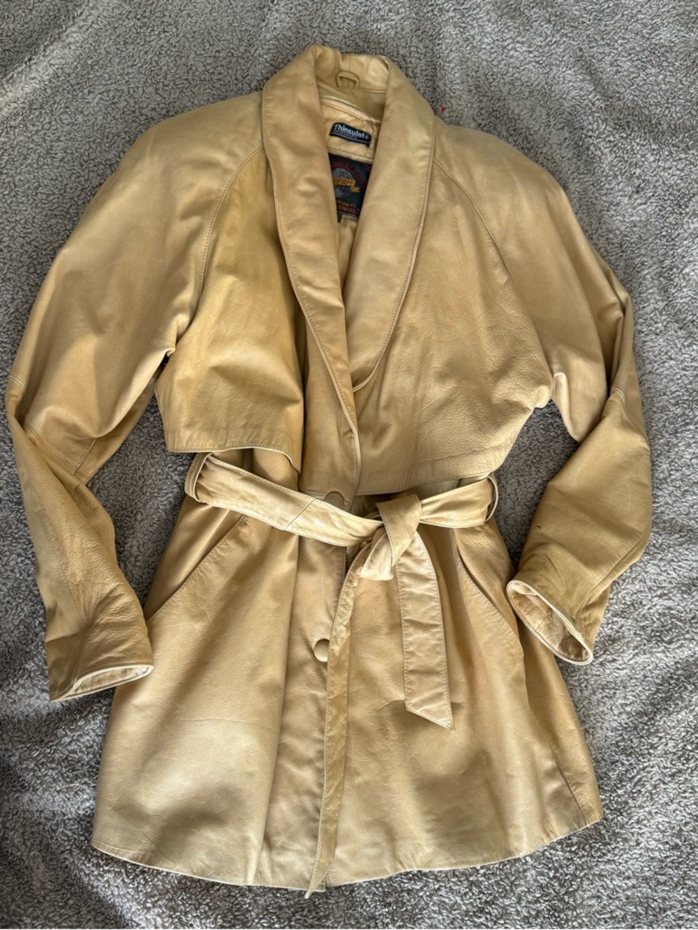Wilson’s Leather Womens Jacket Size S Beige Belted Coat Thinsulate Lined